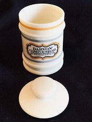 Vintage DARVON COMPOUND 65 Apothecary Custard Milk Glass Jar Canister & Lid 5.5”