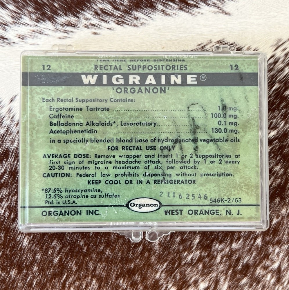 Vintage Organon Inc. Wigraine Suppositories – Ergotamine Ergot Gynergen