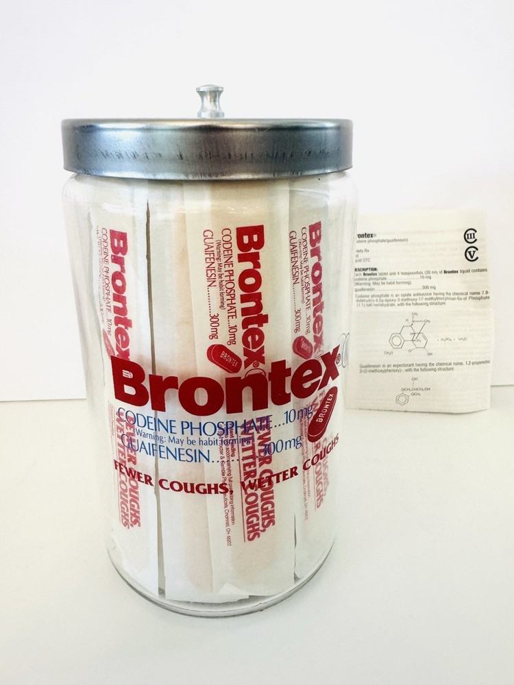 Brontex Pharmaceutical Drug Rep Promo Glass Canister Jar W/Tongue Depressors