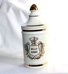 VINTAGE PHARMACY BELLA-DONNA APOTHECARY CANISTER JAR LID OWENS ILLINOIS