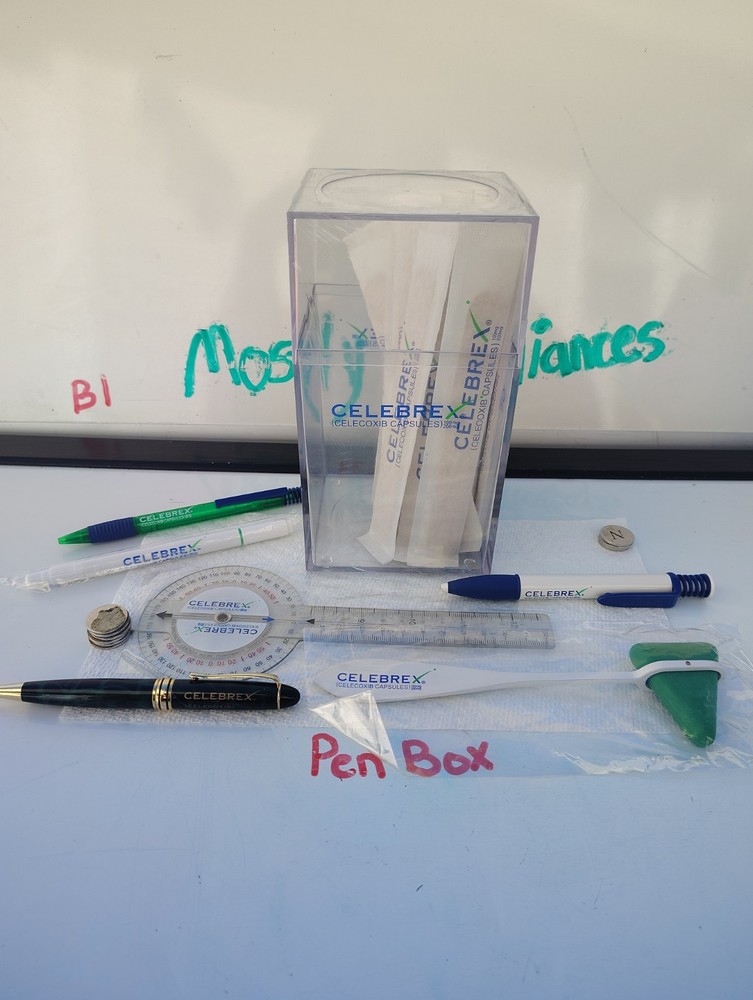 Celebrex Pharma Tongue Depressors Sealed Canister Drug Rep Swag Lot 4 Pens Prop