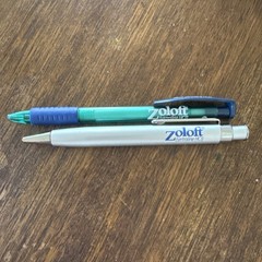 2 Vintage Zoloft Promo Pen Pharmaceutical Drug Rep Metal Click Plastic Working