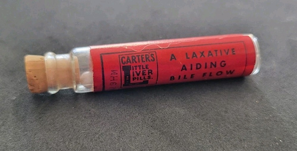 Vintage Carter’s Little Liver Pills Glass Vial w/Cork- Quack Medicine Apothecary