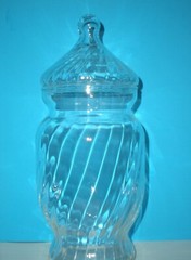 Vtg Apothecary Jar Swirl Glass with Lid 8 1/2″ tall Pharmacy