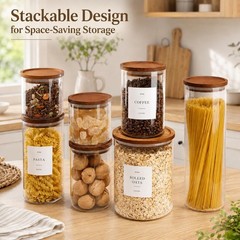 Set of 3 Glass Pantry Jars with Acacia Wood Lids, 45oz Airtight Glass Kitchen…