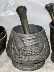 3x Vintage Coricidin Mortar & Pestle Brass Rx Pharmacy 1975,Daniel B Smith +