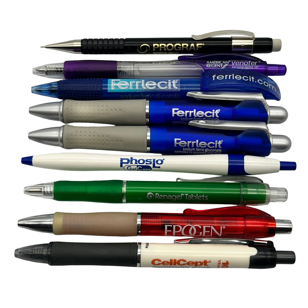 Pharmaceutical Drug Rep Plastic Ballpoint Pens Lot of 8 + Mechanical Pencil