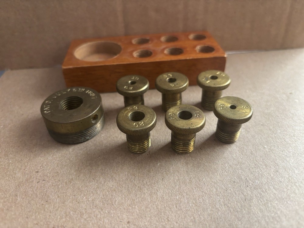 ANTIQUE RARE SOLID BRASS SCREW IN Pharma COUNTERWEIGHTS PAT. JULY 6TH, 1897