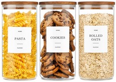 Set of 3 Glass Pantry Jars with Acacia Wood Lids, 45oz Airtight Glass Kitchen…