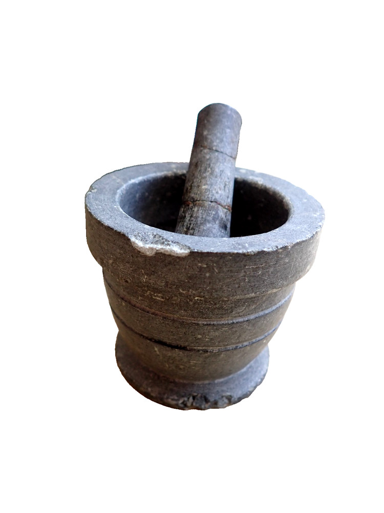 Schist Stone Herb Mortar Pestle Antique Carved Small Mortar