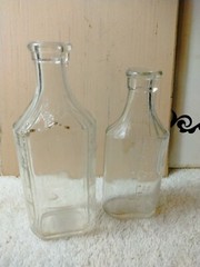 Pair Of Vintage Rectangular Bottle, Clear Glass, Medicine or Pharmacy