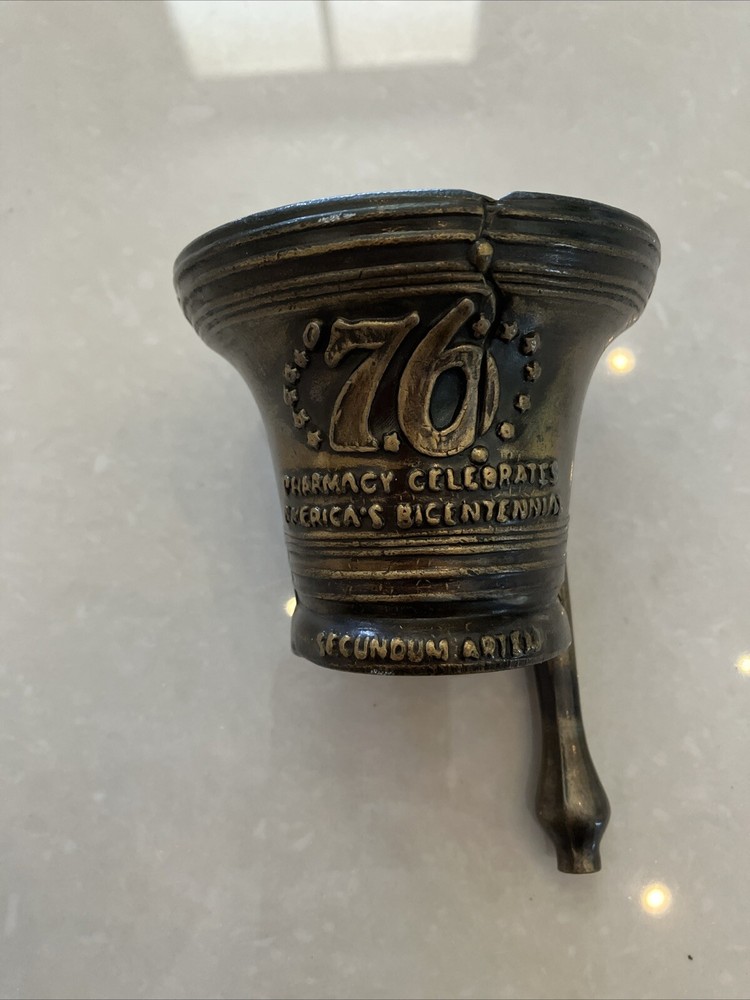 Mortar and Pestle, Metal Small America’s Bicentennial 76 Rx Apothecary Pharmacy