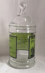 Vintage 1970s Glass Apothecary Jar Lid Uric Acid Gout Poison Army Navy Liniment