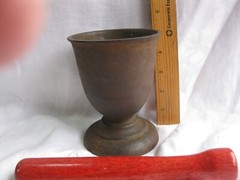 Vintage Heavy Cast Iron Footed Mortar & Wooden Pestle (Ships Free 2 US!)