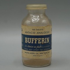 Vintage Bufferin Antacid Analgesic Glass Bottle Bristol-Myers 100 Tablets Prop