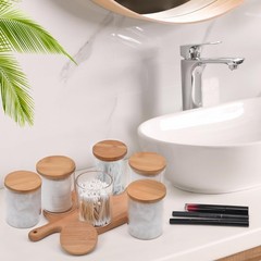 BKYFPQ 6 Pack Glass Qtip Holder Dispenser Set – Apothecary Jars with Lids for…