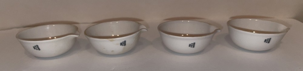4 Vintage Coors USA White Porcelain Labware Beakers Cups 2-1/2” round with Spout