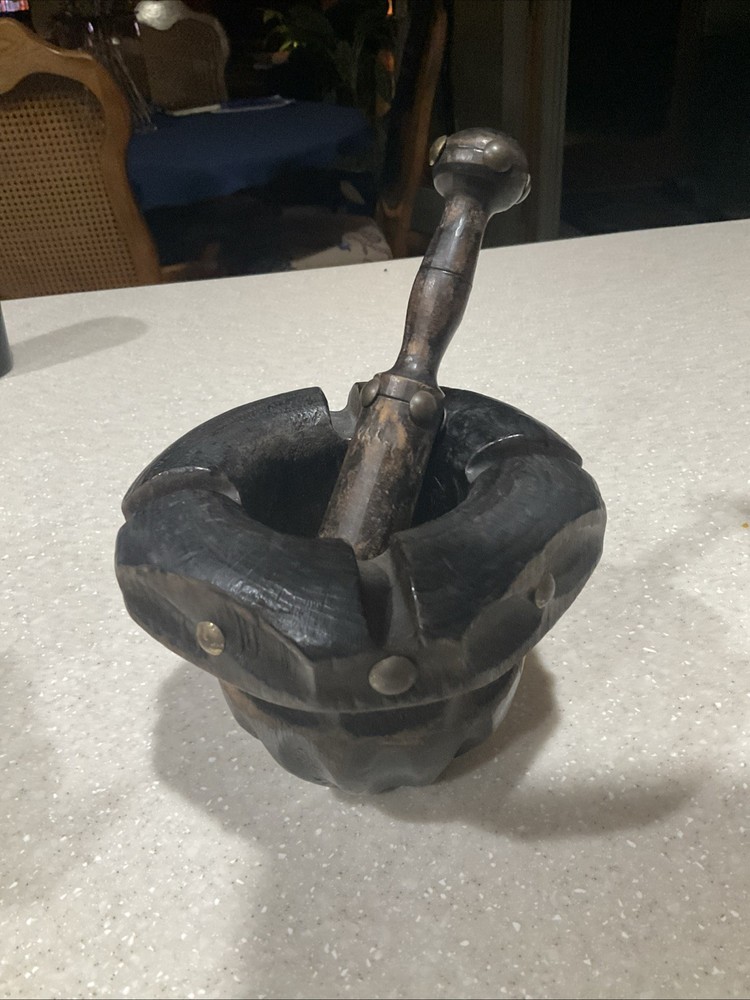 Vintage Wooden Mortar And Pesto About 5 Inches Tall