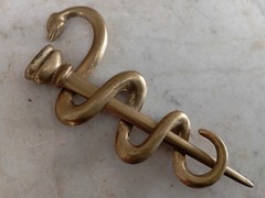 Vintage Brass Rod of Asclepius Medicine Symbol Serpent Snake Two Parts Removable