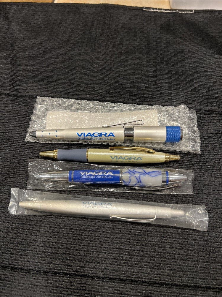 Viagra Black Blue Drug Rep Pens 4 Pack- Unused- All Write!