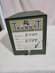 VINTAGE METAL TALBOTT PRESCRIPTION FILE BOX AURORA, ILLINOIS