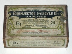 Antique IODINJECTOL Salicycle B1 Jammes WOODEN Advertising BOX Argentina Ampoule