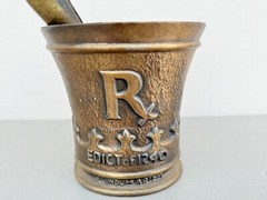 Mortar and Pestle, Metal Rx Pharmacy Apothecary Edict of 1240 Coricidin