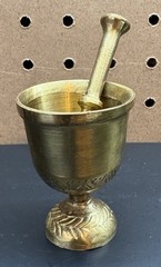 Vtg Small Brass Ornate Mortar & Pestle Pharmacy / Medical 2″ Tall