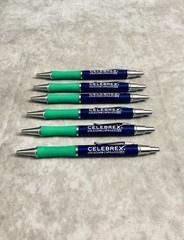 CELEBREX PHARMACEUTICAL REP PENS METAL BLUE GREEN GRIPS CHROME CLIP LOT OF 6