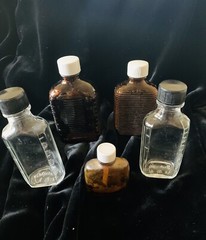 Lot Of 5 Imperfect Clear & Brown Apothecary Glass Bottle Pharmacy Meds 2.5-4.5”