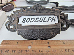 1800s Apothecary Drawer Pulls Handles Knobs Label Under Glass Pharmacy Cabinet