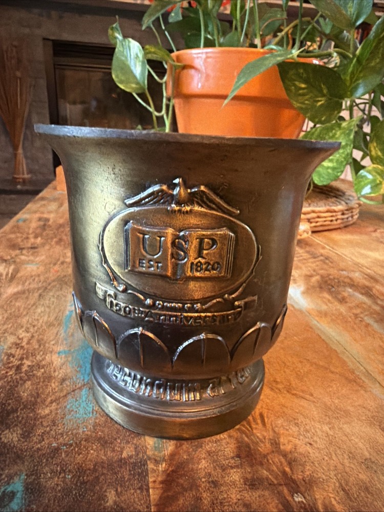 LARGE VINTAGE BRASS MORTAR 150TH ANNIVERSARY SCHERING STAMPED BOTTOM