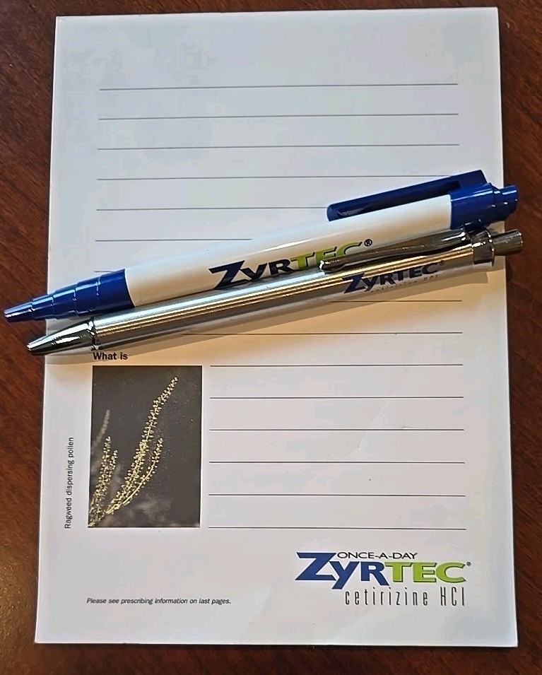 ZYRTEC Pharmaceutical Medical Lot – 2x Pens + Notebook Vintage Metal Pen Writes