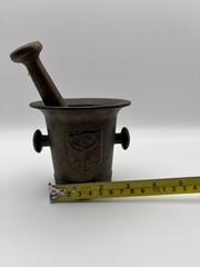 Brass Mortar and Pestle Apothecary Herb Spice Grinder Embossed Eagle Crest