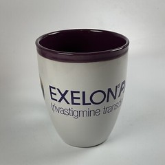 EXELON PATCH Coffee Cup Mug Drug Rep Pharmaceutical Promo White/Purple 16oz EUC+