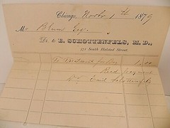 Antique 1879 receipt note paper Chicago IL Dr. E. Schottenfels ephemera