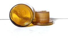 BENZONAPHTHOL., Vintage Glass Apothecary Pharmacy Amber Jar, 50 ml, Cap