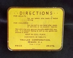 New Old Stock Medicine Tin Tru-Lax Chocolate Mint Laxative Trulax Co Newark NJ