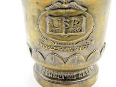 Vtg Brass Mortar & Pestle USP Rx Est 1820 150th Anniversary Schering Pharmacopia