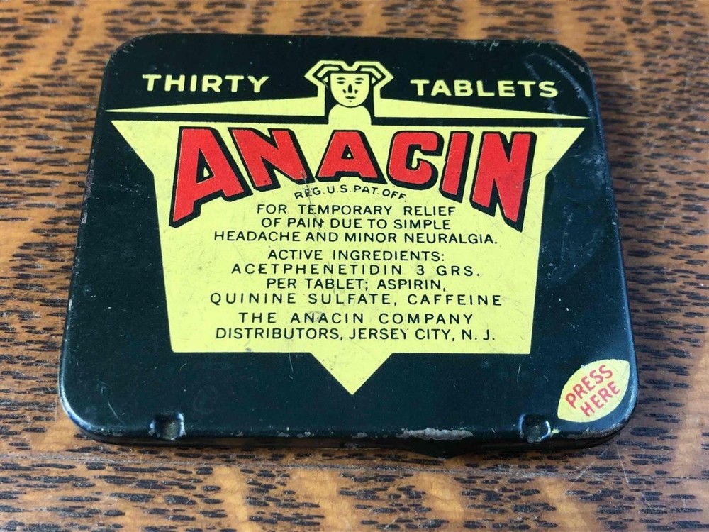 Vintage Thirty Tablets Anacin Metal Tin Container Analgesic Pain Relief EMPTY