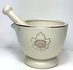 Vtg Eli Lilly Co. Ceramic Mortar & Pestle Cream Canada Collingwood Ont. Pharmacy