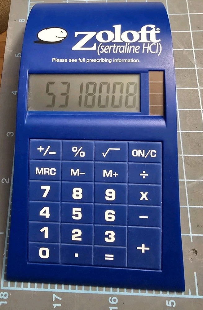 Pfizer „Zoloft“ Curved Desktop Calculator Drug Rep Promotional Item 2005 Era