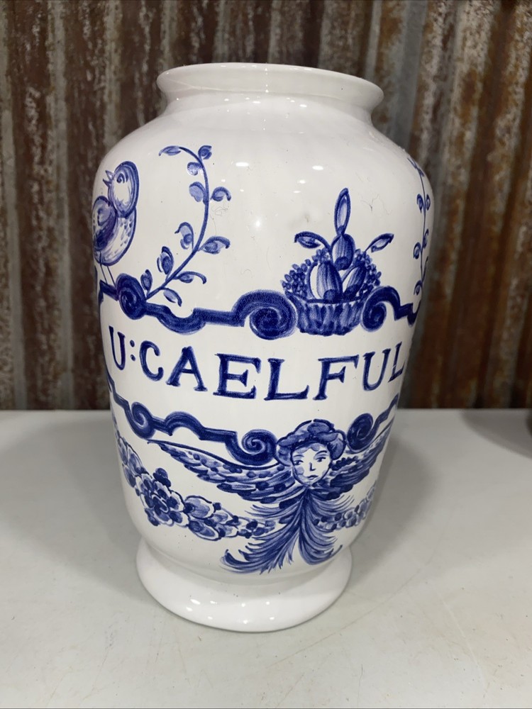 VINTAGE LILLY DRUG BLUE WHITE CERAMIC PHARMACY APOTHECARY JAR VASE U:CAELFUL:FO
