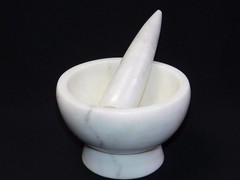 Vintage Solid Granite Large Mortar and Pestle White Gray Swirl