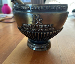 Vtg Schering Brass mortar and pestle American Journal of Pharmacy 1975