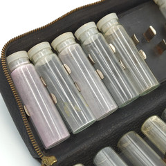 Vintage Medical Apothecary Travel Kit w/14 Glass Vials & Folding Leather Case