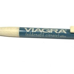 Vtg VIAGRA Drug Rep Click Pen Plastic Blue & Cream Pharmaceutical Pfizer Promo