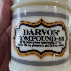Vintage Darvon Compound-65 Apothecary Pharmaceutical Custard Glass Jar with Lid