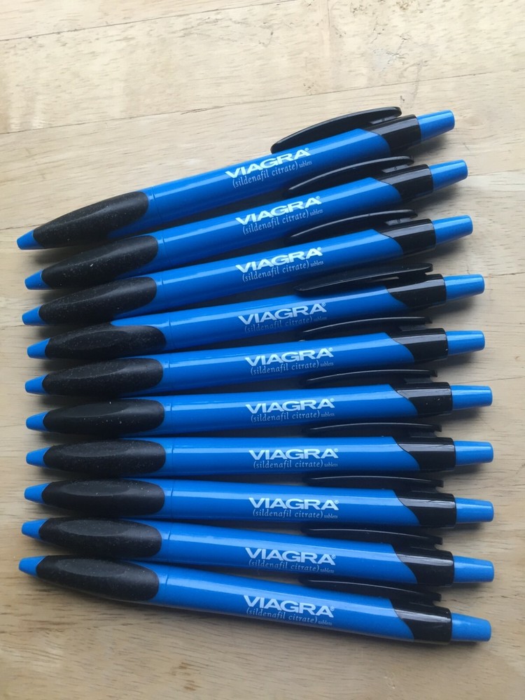 10 VIAGRA Drug Rep Click Pens Brilliant Blue – COLLECTIBLE! VINTAGE!
