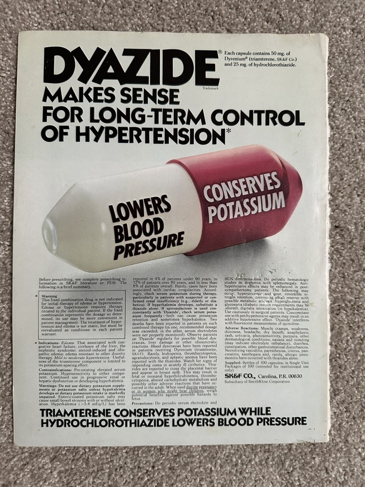 Vintage Dyazide & Furacin Pharmaceutical Single Page Magazine Advertisement